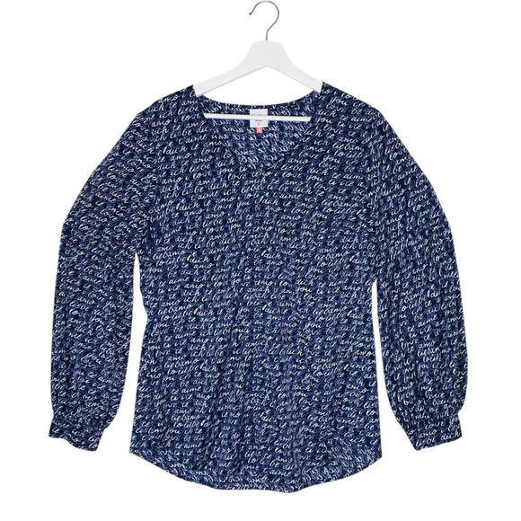 Cabi Blouse Womens Medium Blue V Neck Te Amo Puff Sleeve Coquette Style #5336 - Picture 2 of 7